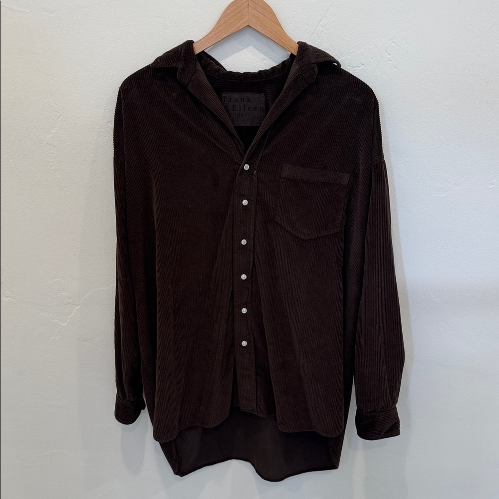 Frank & Eileen Oversized Chocolate Brown Italian Corduroy Button-Down Shirt